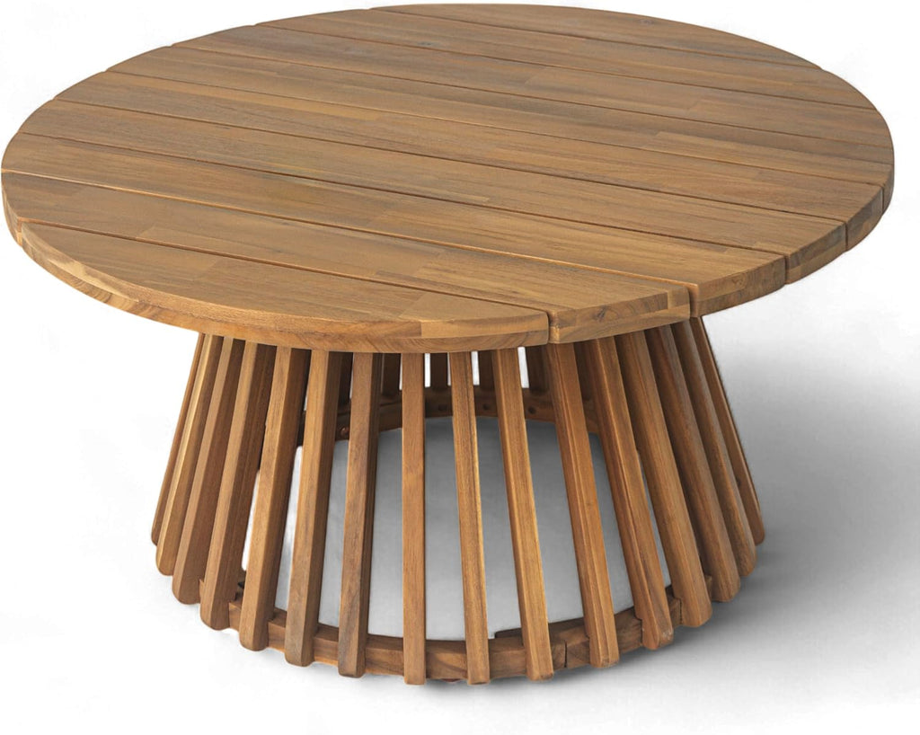 Outdoor Acacia Wood Conversation Set, 3-Seat Loveseat Sofa w/Coushion and Round Coffee Table for Backyard, Patio