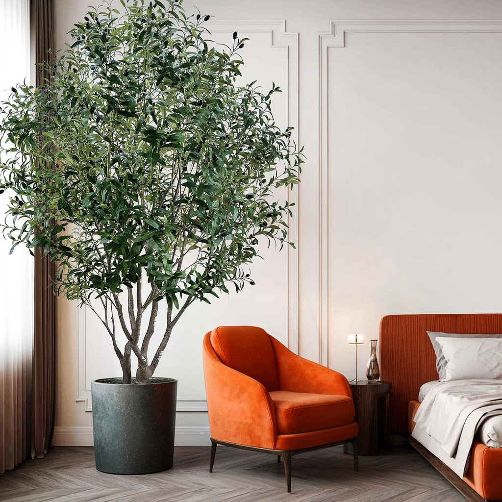 8FT Artificial Olive Tree - Extra Tall Faux Olive Tree with Realistic tree trunk and Realistic Leaves, Large