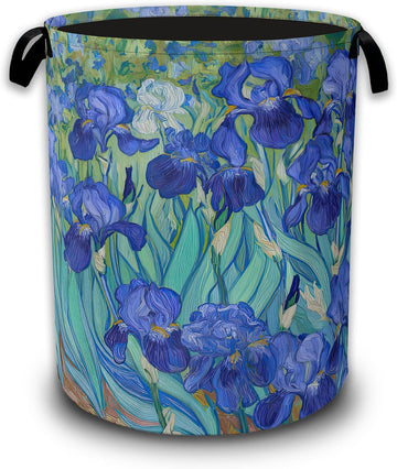 Vintage Irises Laundry Basket,Laundry Hamper Waterproof Oxford Cloth Tote Bag,Clothes Storage Bucket Decorative Toy