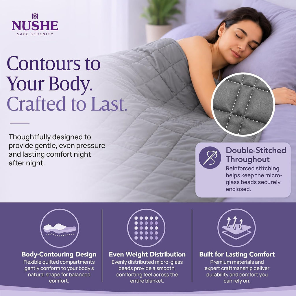 Cooling Weighted Blanket - 15 lb Twin Grey Bamboo Viscose | 48 x 72 in, Adults 120-170 lb, 7 Layer Design, 10 x 10 in