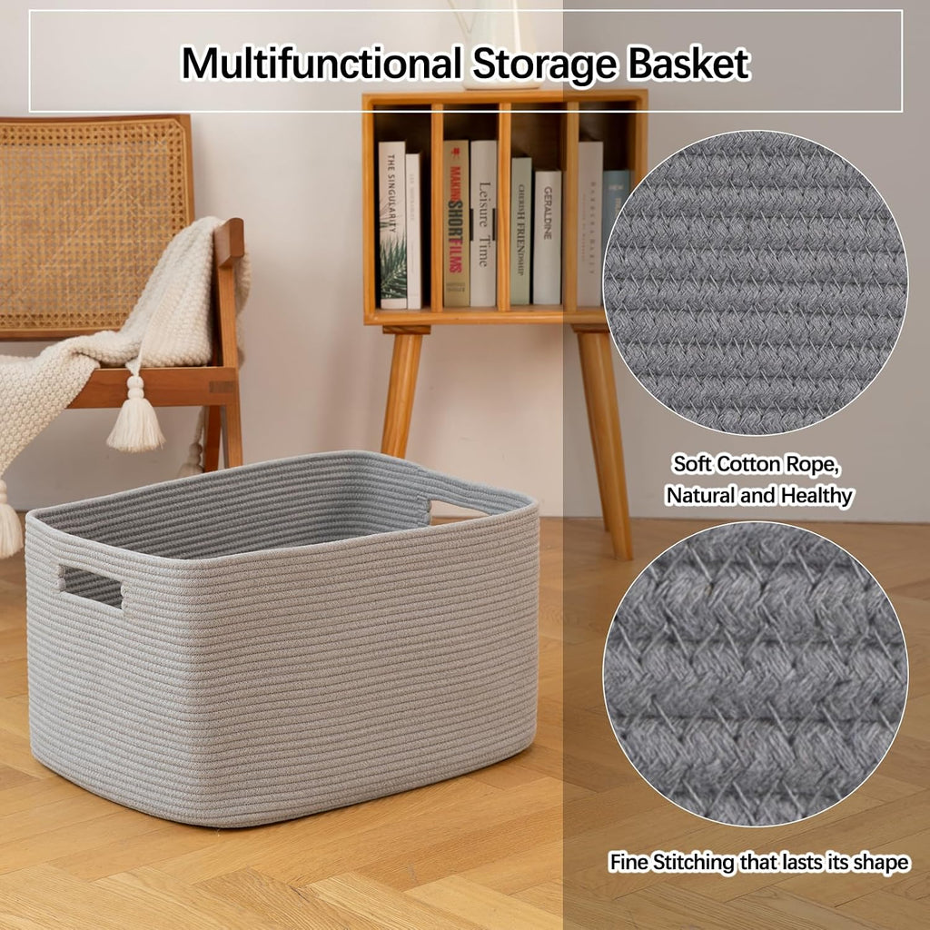 75L Large Blanket Basket, Woven Blanket Storage Basket with Handle, Cotton Rope Basket for Organizing 22"x17"x12"