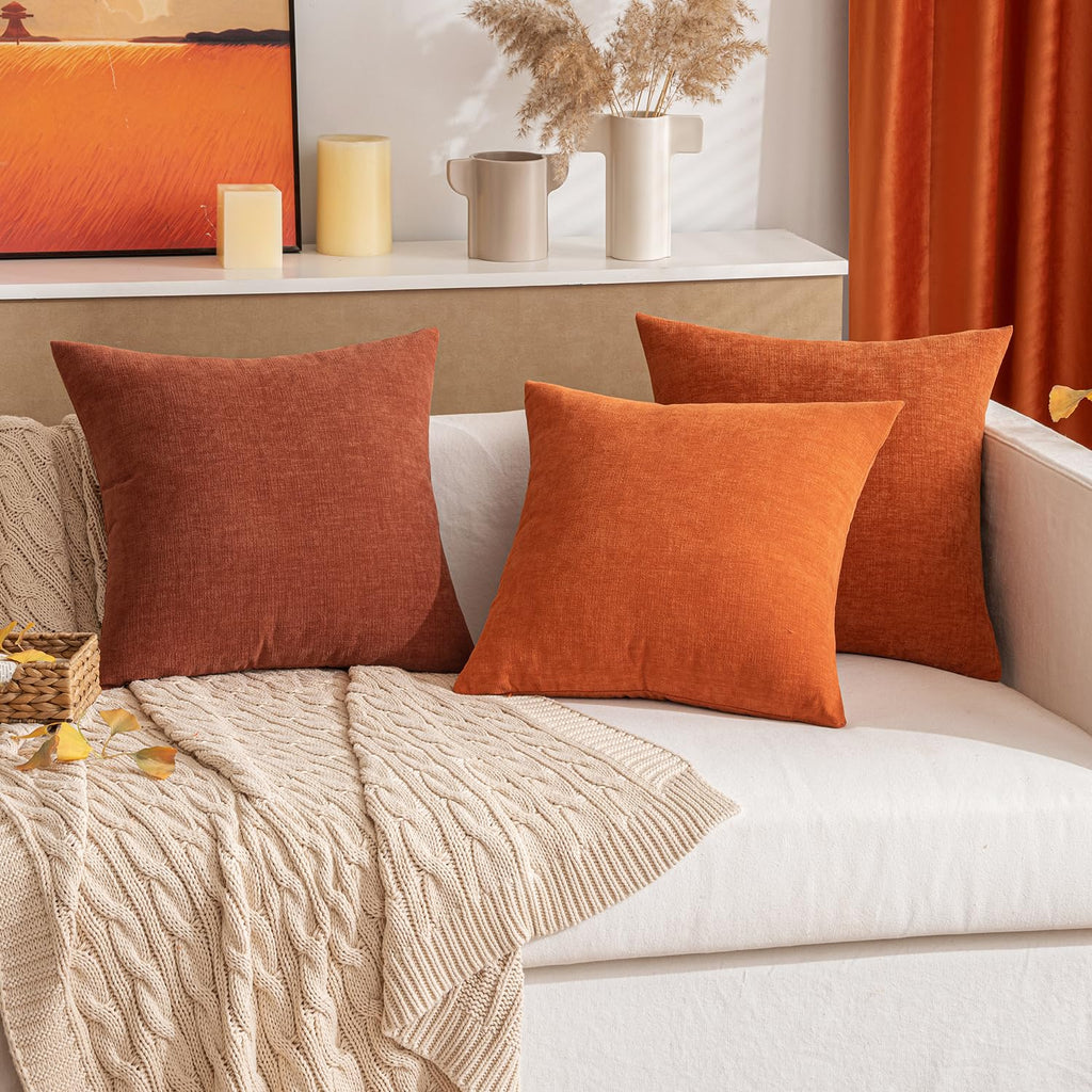 Fall Rust Terracotta Chenille Couch Throw Pillow Covers, 18x18