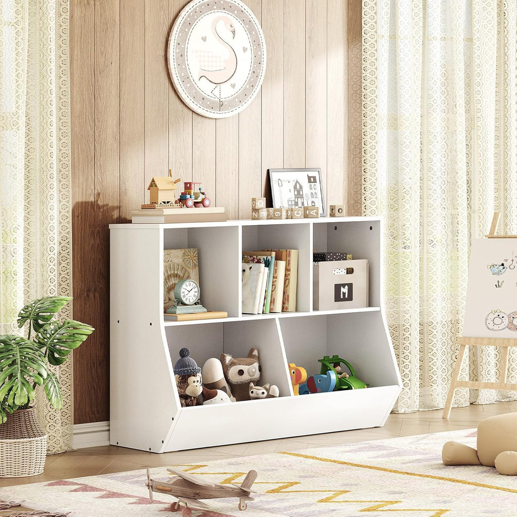 Kids Bookshelf, Bookcase Footboard, Toy Storage Cubby, Children's Toy Shelf, 35.4" L Storage Cabinet, Fit for