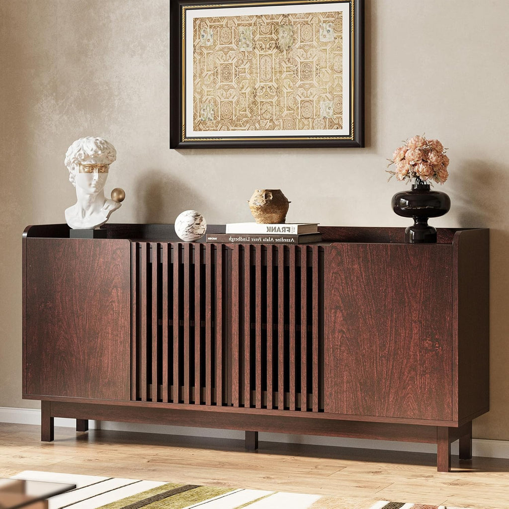 63" Storage Cabinet, Buffet Cabinet with Grille Doors and 2 Adjustable Shelves, Mid Century Sideboard for Kitchen