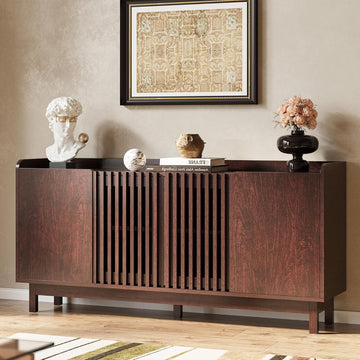 63" Storage Cabinet, Buffet Cabinet with Grille Doors and 2 Adjustable Shelves, Mid Century Sideboard for Kitchen