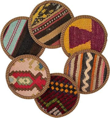 Kilim Fabric Coaster Set, Boho Coaster Set, Midwestern Coasters, Cloth Coaster Set, Authentic Turkish Kilim (8