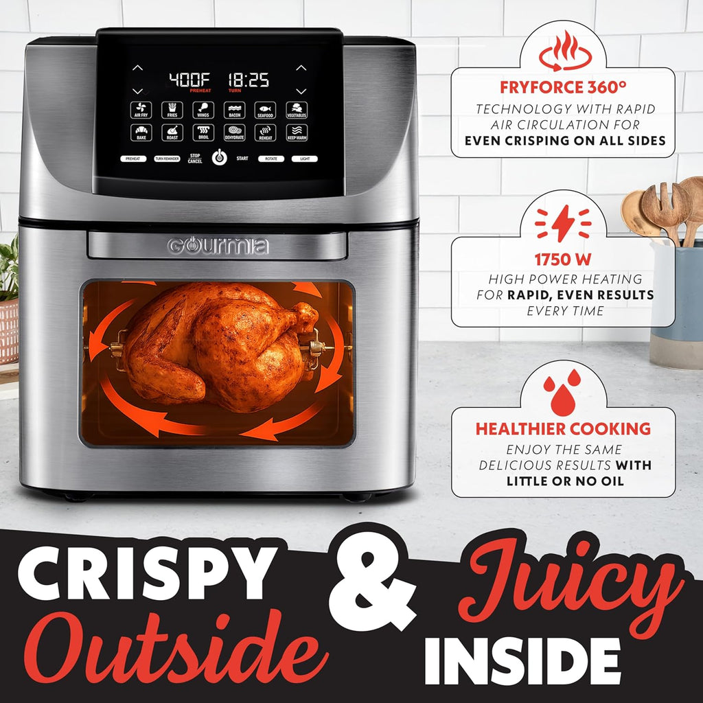 Air Fryer - 14 Qt All-in-One Rotisserie Oven with Digital Display, 12 Presets, Roast, Bake, Broil, Dehydrate