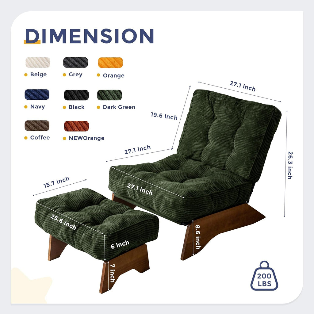 Accent Chair with Ottoman, Lounge Chair with Adjustable Backrest | Tufted Living Room Chair Upholstered Lounge Chair