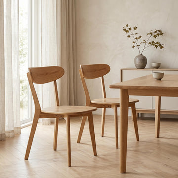 100% Solid Oak Dining Chairs Set of 2, Mid-Century Modern Dining Room Chairs, Wooden Kitchen Chairs with Curved