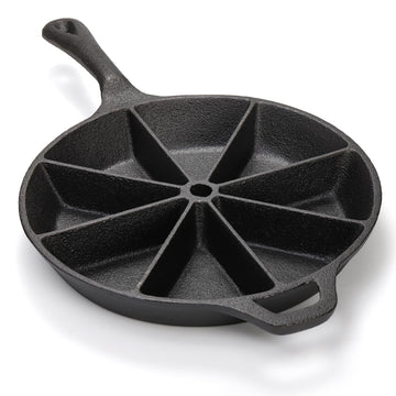 Cast Iron Wedge Pan, Round Corn Bread Skillet, 8-edges Biscuit Pan Mini Cake Pan with Long Handle for Scones, Corn