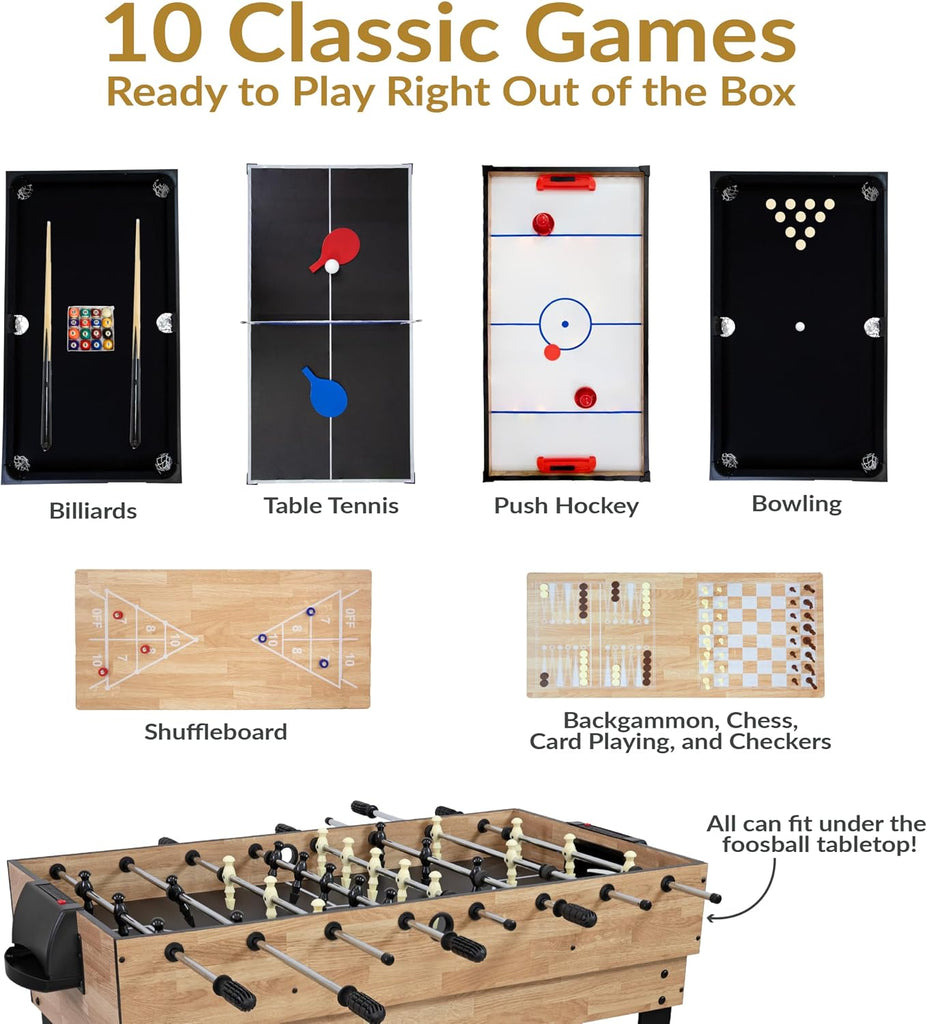 10-in-1 Game Table - Combination Multi-Game Table with Billiards, Push Hockey, Foosball, Ping Pong, Chess