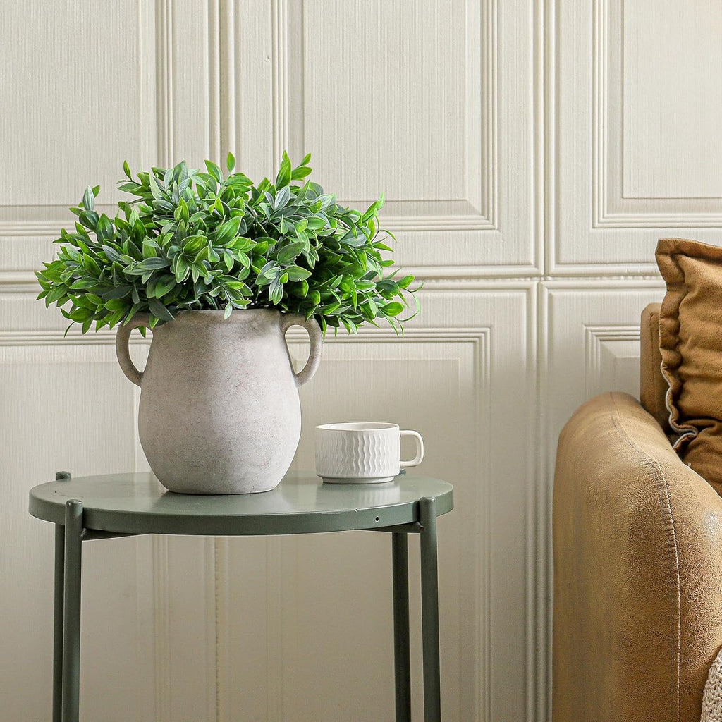 Ceramic Flower Vase Home Decor - 7.1 Inch White Rustic Table Flowers Vases