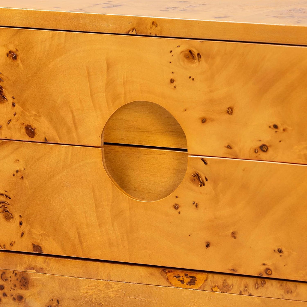 Kayla Modern and Contemporary Real Mappa Burl Wood 2-Drawer Nightstand