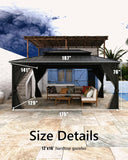 GarveeLife Hardtop Gazebo 12 ft x16 ft for All Weather, with Double Metal Roof, Net, and Curtain