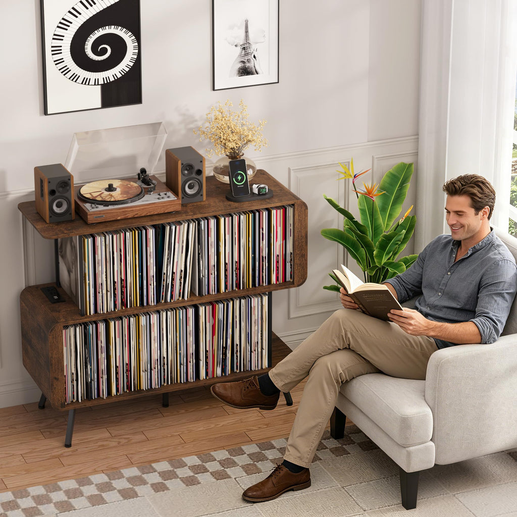 Record Player Stand with Vinyl Record Storage - 3-Tier Record Player Table