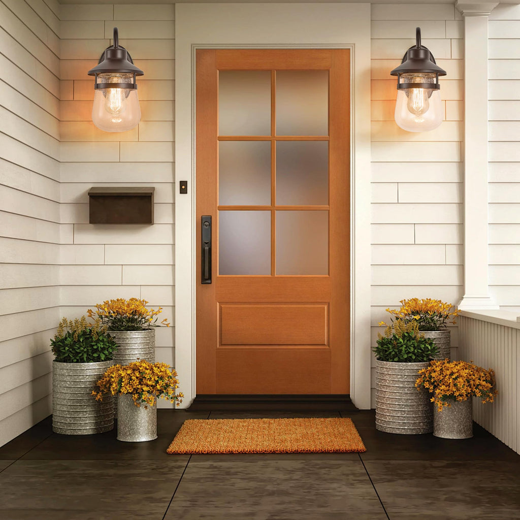 Outdoor Wall Sconce with Clear Seeded Glass Shade, Waterproof Exterior Fixture in Oil Rubbed Bronze Finish, Suit for