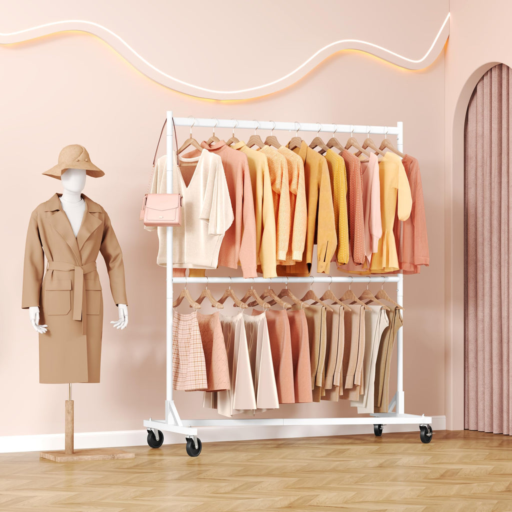 Double Rod Z Rack, Rolling Clothes Racks with Z-Base, Adjustable Clothing Rack, Standing Clothes Rack, Metal Clothing