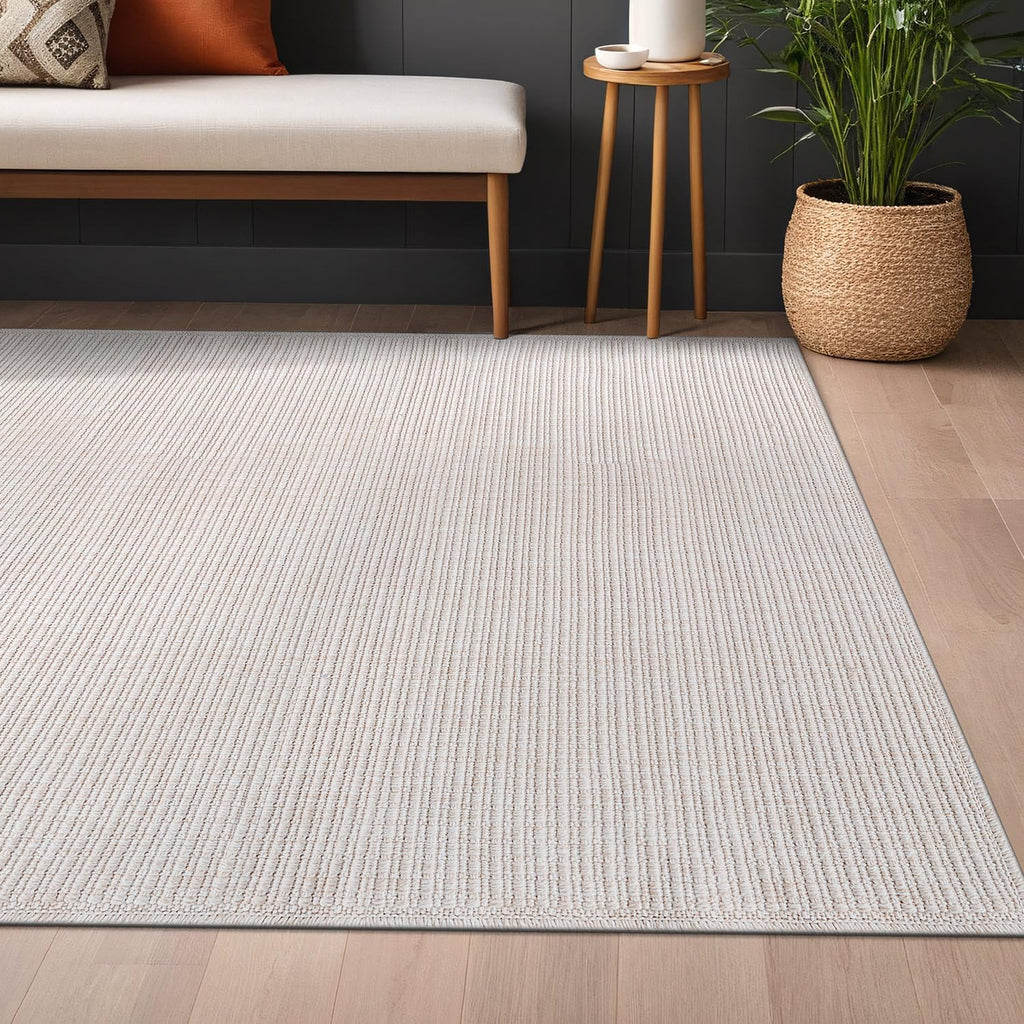 Easy Jute Off White Rug 5x7 Solid Washable Durable Outdoor Indoor Area Rugs for Living Dining Room P