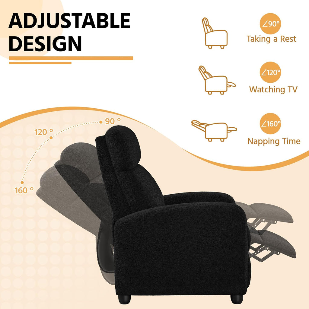 Boucle Recliner Chair Single Sofa Home Theater Seating, Adjustable Modern Push Back Armchair with Pocket Springs