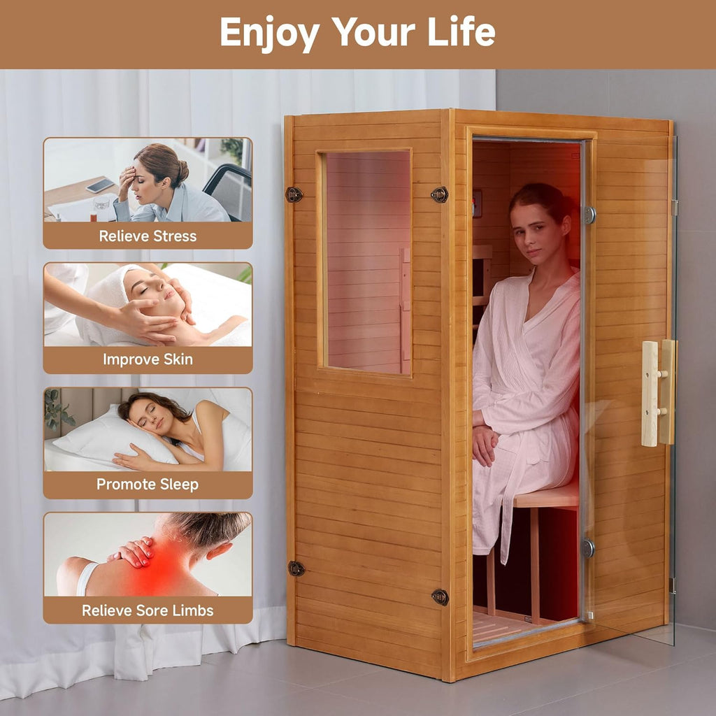 Infrared Sauna Home Sauna, Indoor Far Infrared Saunas for Home, 1 Person Canadian Hemlock Wooden Spa Room