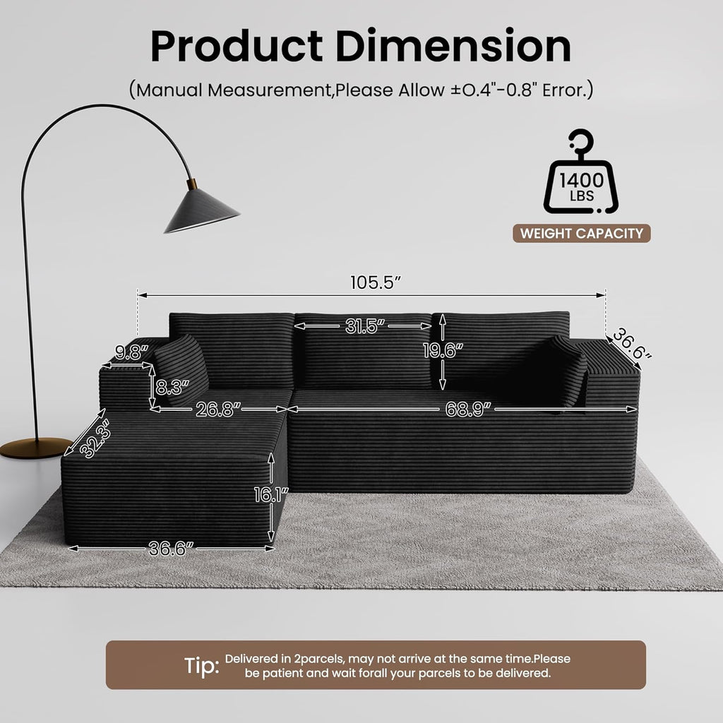 106" Cloud Sectional Boneless Couches for Living Room