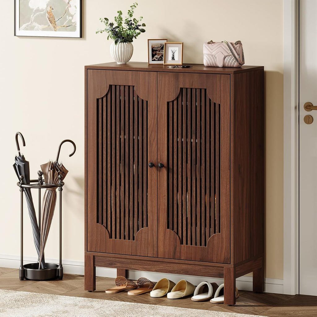 Shoe Cabinet with Doors, 5-Tier Shoe Storage Cabinet with Adjustable Shelves, 20 Pairs Wooden Shoe Rack Organizer