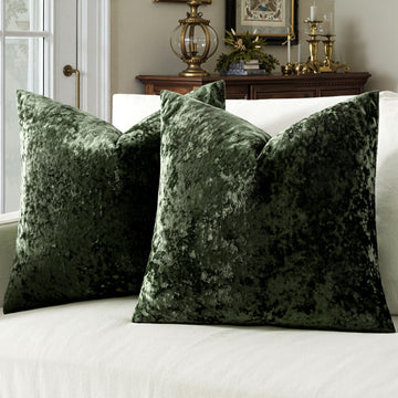 Christmas Velvet Euro Sham Throw Pillow Covers Dark Green 24x24 inch