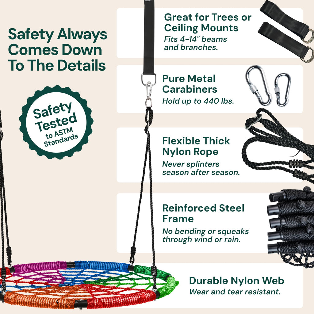 Spider Web Tree Swing - 40 in Multicolor Saucer, 440 lb