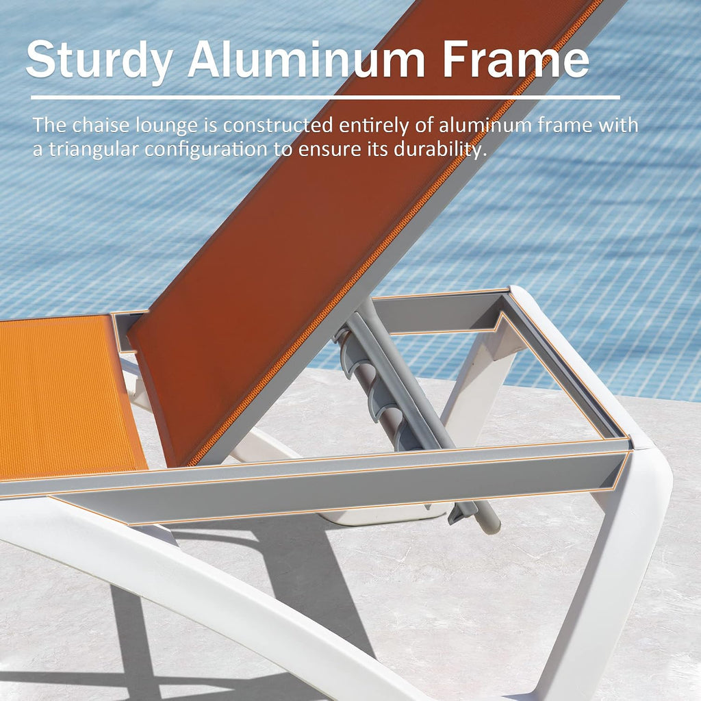 Patio Lounger Chair Outdoor,Pool Lounge Chair, Orange | Adjustable Backrest,Stackable,Aluminum Chaise Lounge