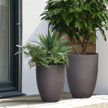 Set of 2 HDPE Tall Planters 16.5" & 13.5", Indoor Outdoor with Drainage Hole and Rubber Plug,Modern