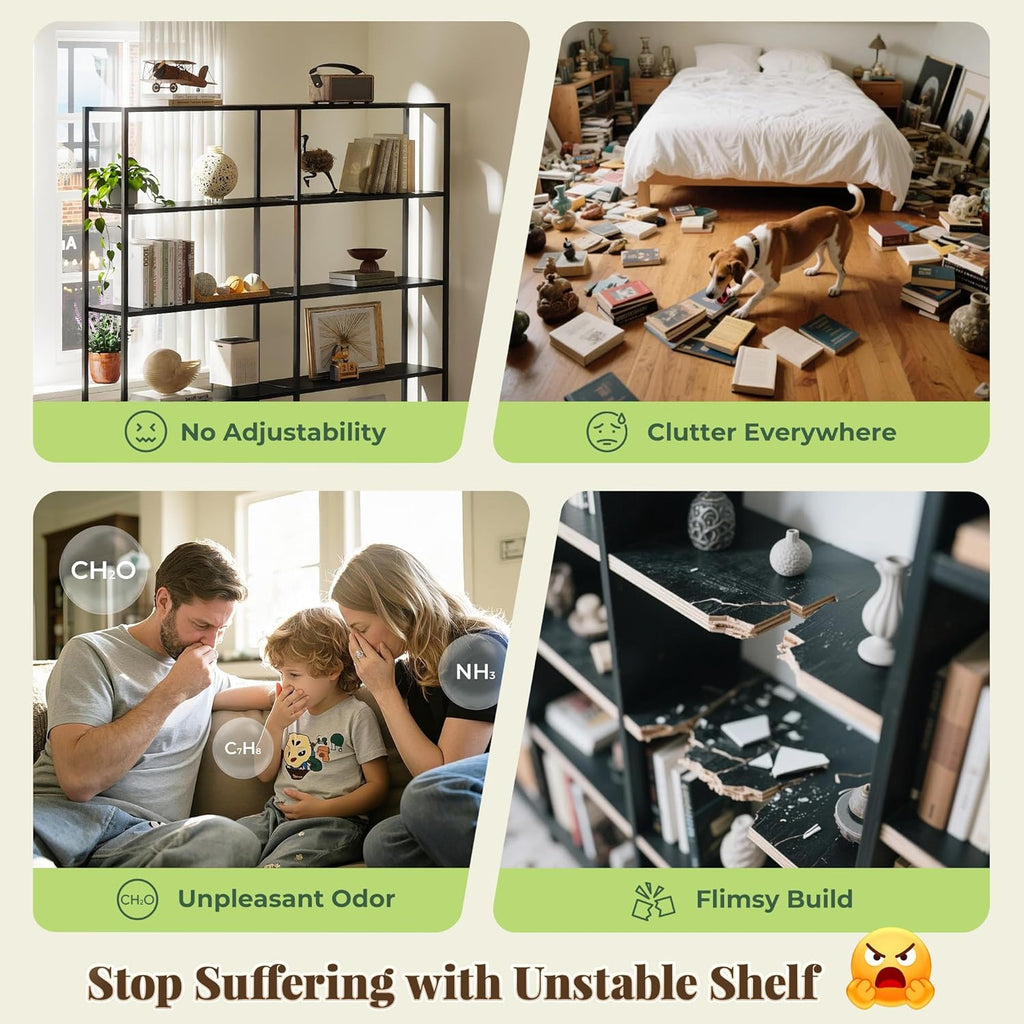 5 Tier Bookshelf, Display Bookshelf with 10 Open Shelves and Raised Baffle