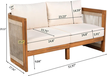 4-Piece Patio Conversation Set,All Weather Sectional Sofa Set w/ 2 Chairs, Loveseat & Table Premium, Acacia Wood