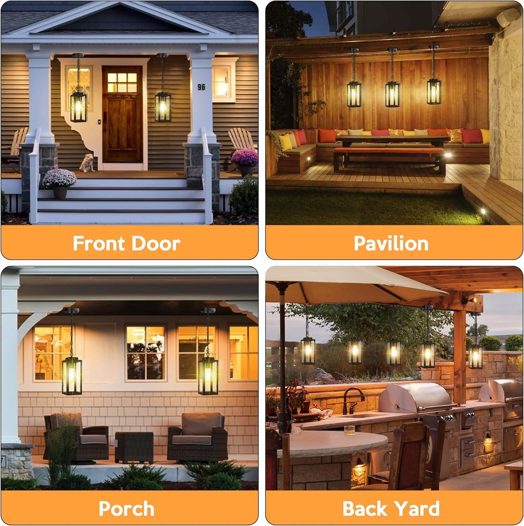Outdoor Pendant Light Dusk to Dawn, 11'' Porch lights Outdoor Chandelier Hanging Ceiling Lights
