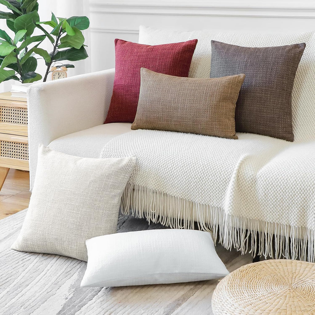 Pack of 2 Throw Pillow Covers 20x20 Inch Linen Coffee Brown Pillowcases Farmhouse Decorative Solid Pillow Covers