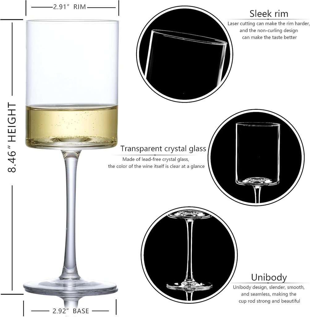 Wine Glasses Set of 4 - Hand Blown wine glass 15oz in Gift Packaging - Large White Wine Glass on Long Stem - Unique