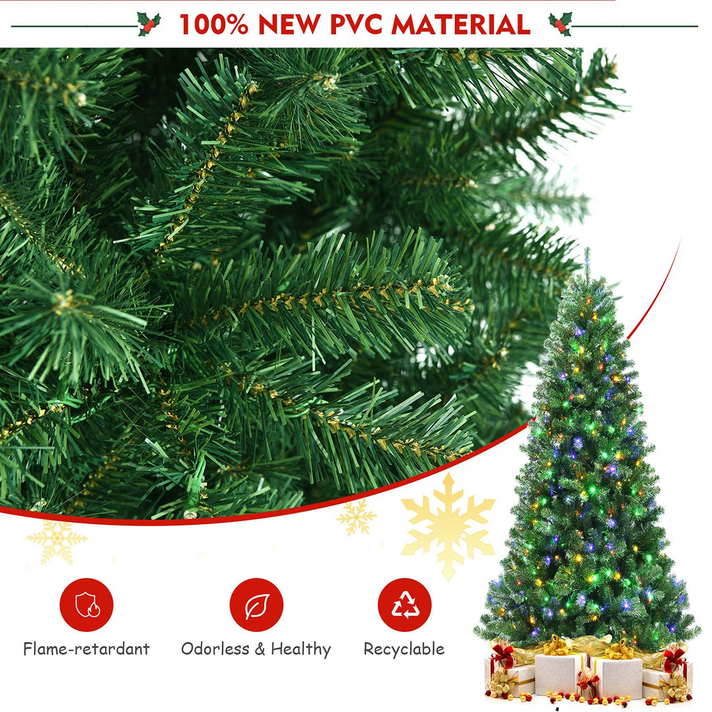 8ft Pre-lit Artificial Christmas Tree, Hinged Remote Control Xmas Tree w/ 9 Lighting Modes & 600 Color Changing LED