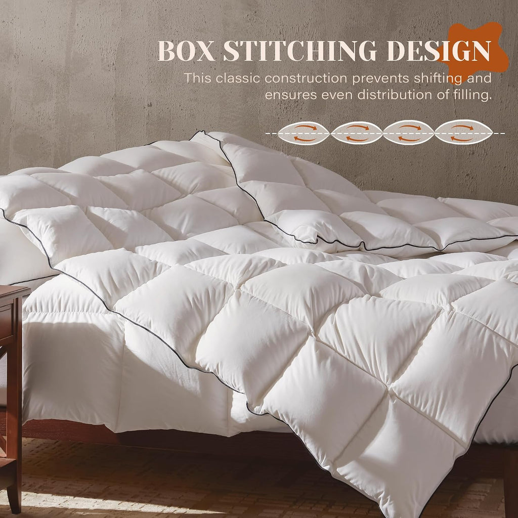 Goose Feather Down Fiber Cotton Comforter Queen, Ultra-Soft Duvet Insert, Hotel Collection White Quilted Comforter