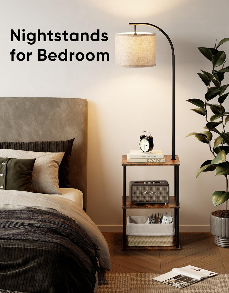 Floor Lamp with Table,Night Stand Lamp,End Side Table Brown