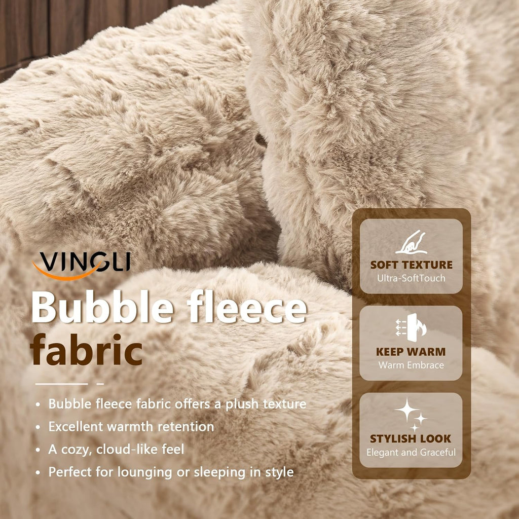 Boneless Chaise Lounge Chair, Light Brown Oversized Reading Chair Upholstered Bubble Fleece Cloud Couch Sofa Recliner