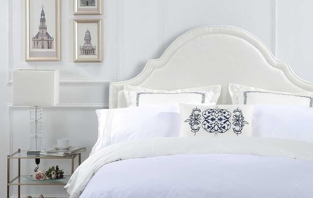 Upholstered Queen Headboard, Antique White Woven