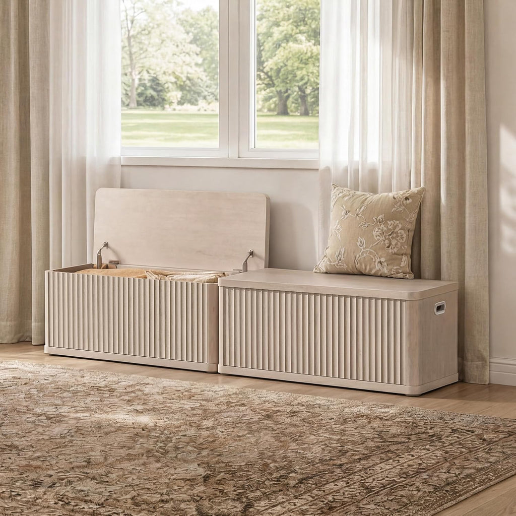 Storage Bench 40.2" Wide Shoe Bench with Lift Top Large Wooden Storage Chest Trunk Modern Blanket Chest with 2 Safety