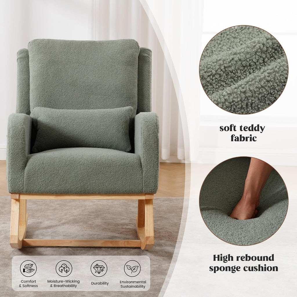 Rocking Chair Nursery, Teddy Nursing Rocking Chairs, Upholstered Nursery Glider Rocker for Mom Nursery Morden Accent