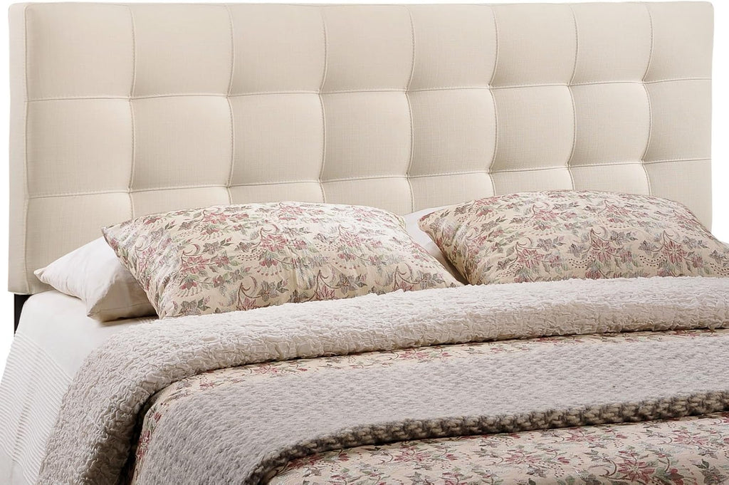Lily Tufted Linen Fabric Upholstered Queen Headboard in Ivory