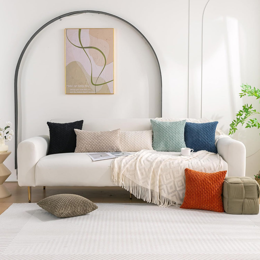 Set of 4 Neutral Decorative Throw Pillow Covers 18x18 Inch Corduroy Pillow Covers