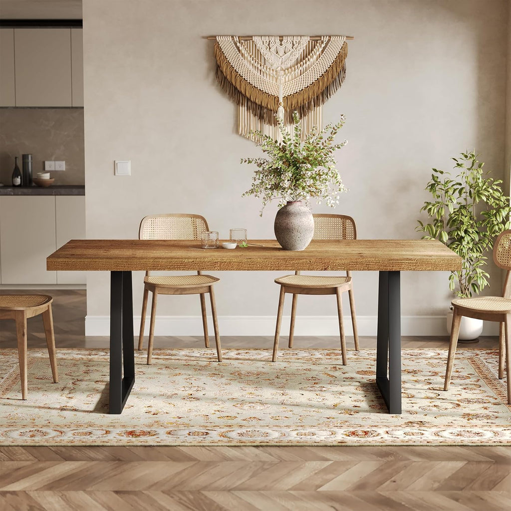 63" Industrial Dining Table for 4-6 People, Solid Wood Rectangular Kitchen Table with Heavy-Duty Metal Legs for Home