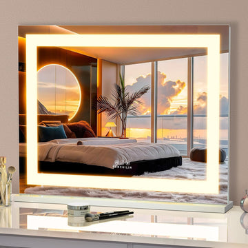 Vanity Mirror with Lights, 23" x 18" RGB Backlit + Front Lit Hollywood Makeup Mirror LED Strip with 3 Colors Modes