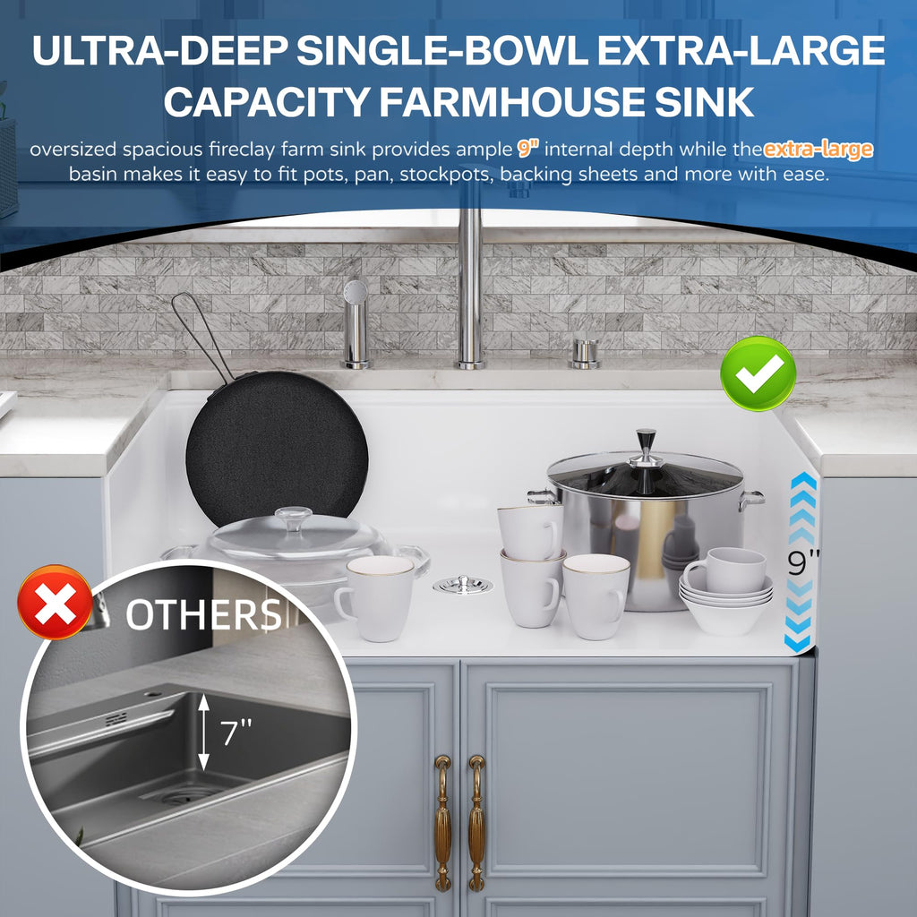 33 White Undermount Workstation, Topmount & Undermount 33x19 inch White Porcelain Ceramic Fireclay Sinks Dual Mount