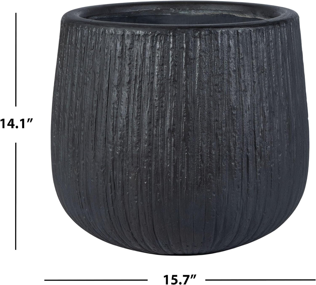Outdoor - Francia Black Concrete Ficonstone Planter Pot with Drainage Hole, Frost Resistant Garden Planter , Deck