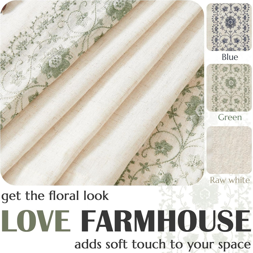 Small Window Curtains Linen Cafe Curtains for Kitchen Bathroom Bordered Floral Embroidered Short