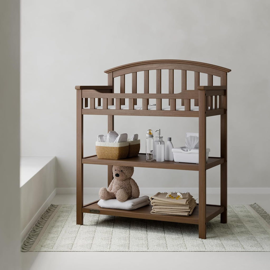 Changing Table with Water-Resistant Changing Pad, Hazelnut | GREENGUARD Gold Certified Nursery Changing Table